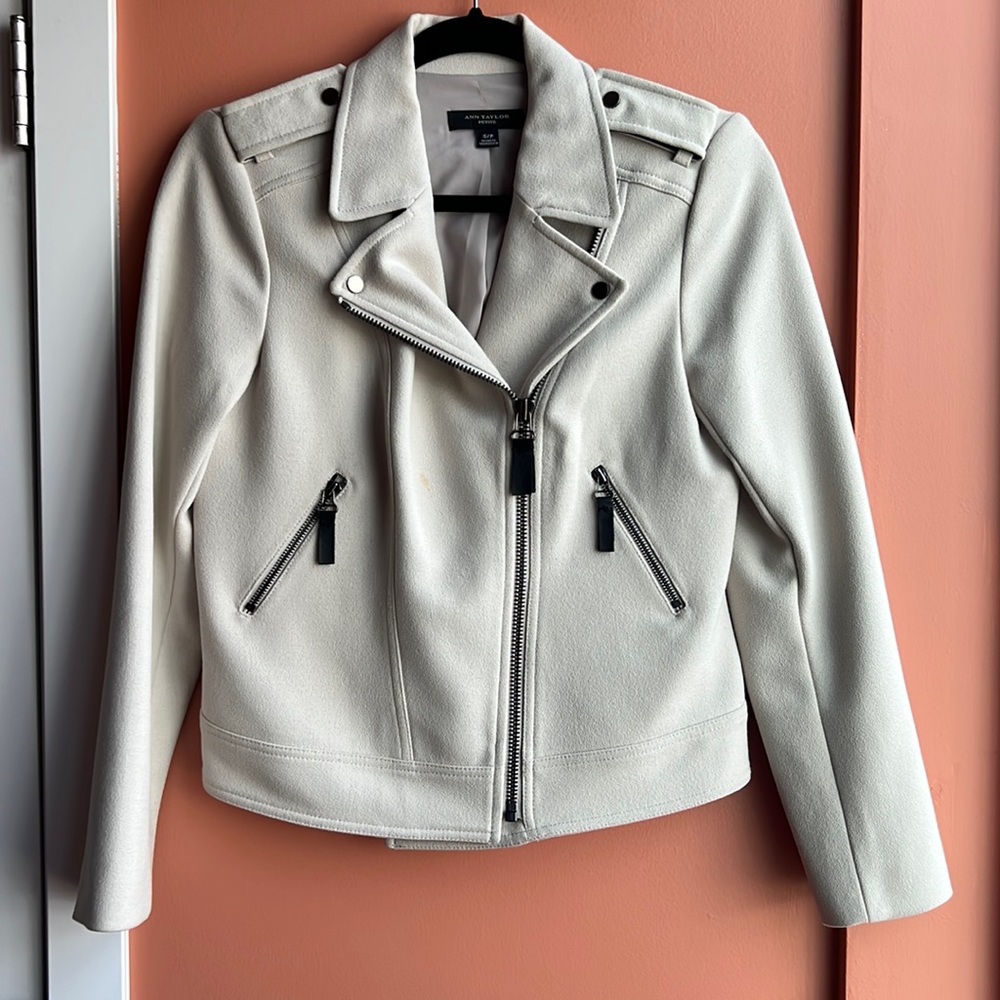 Ann Taylor Moto Jacket - Cream / Off White